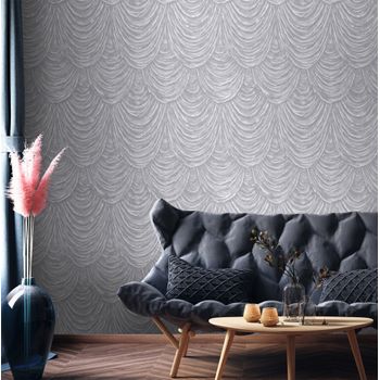 Papel Pintado Vinílico Efecto Tela Alzada Con Alto Relieve - Kremling Curtains 681143 De Gaulan - Rollo De 10 M X 1,06 M