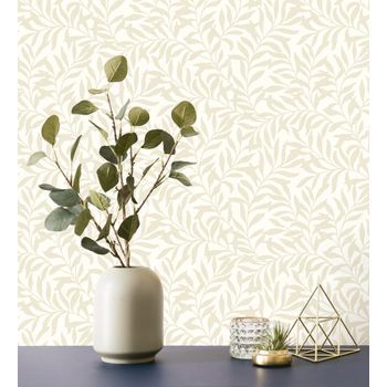 Papel Pintado Vinílico Ecológico De Hojas Efecto Nacarado Color Beige - Didier 681207 De Gaulan - Rollo De 10 M X 0,53 M