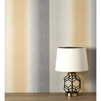 Papel Pintado Vinílico Lavable De Rayas Mostaza Y Gris Con Textura En Relieve - Oralia Stripes 681319 De Gaulan - Rollo De 10 M X 0,53 M