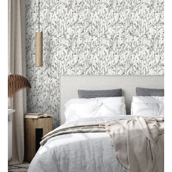 Papel Pintado Vinílico Lavable De Hojas En Tonos Gris Acuarela De Diseño Moderno Estilo Bo - Amy Leaf 681438 De Gaulan - Rollo De 10 M X 0,52 M