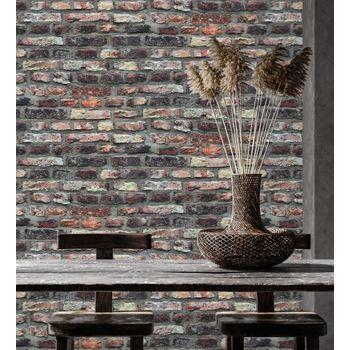 Muestra Din A4 De Papel Pintado Vinílico Lavable Muro De Ladrillos Multicolor Negro Con Textura En Relieve - Cleveland Street 126335 De Gaulan