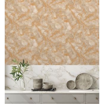 Muestra Din A4 De Papel Pintado Vinílico Efecto Estuco Beige En Relieve Con Vetas Metalizadas Doradas - Neptune Stone Texture 676355 De Gaulan