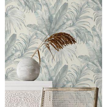 Muestra Din A4 De Papel Pintado Vinílico Lavable Tropical Hojas Plantas Turquesa Textura Óleo 3d - Habana Tropical 676367 De Gaulan