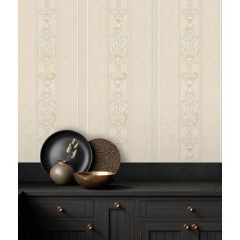 Muestra Din A4 De Papel Pintado Vinílico Lavable De Rayas Estilo Victoriano Con Textura Y Relieve - Osman Classic Stripe 676857 De Gaulan