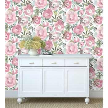 Muestra Din A4 De Papel Pintado Vinílico Ecológico De Flores Rosas Pintadas A Acuarela - Camellias Garden 680626 De Gaulan