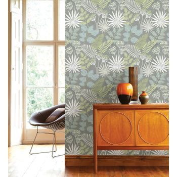 Muestra Din A4 De Papel Pintado Vinílico Ecológico De Flores Y Hojas Color Verde Claro Y Gris - Irish Garden 682333 De Gaulan