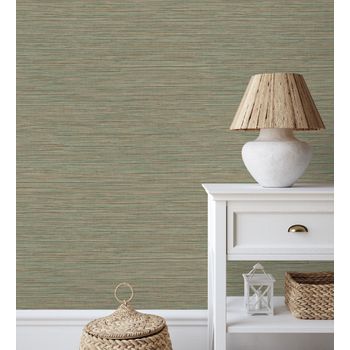 Papel Pintado Vinílico Ecológico Con Textura De Fibras De Cáñamo Fondo Verde - Sisay Texture 681828 De Gaulan - Rollo De 10 M X 0,52 M