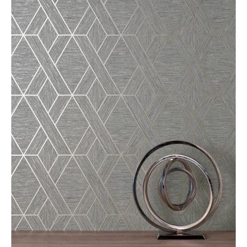 Papel Pintado Vinílico Lavable Geométrico Trenzado De Líneas Metalizadas Imitando Al Texti - Evolet Braided 681976 De Gaulan - Rollo De 10 M X 0,52 M