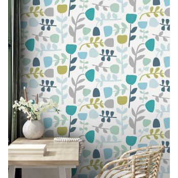 Papel Pintado Vinílico Ecológico Flores Diseño Minimalista - Eliza Spring 682073 De Gaulan - Rollo De 10 M X 0,52 M