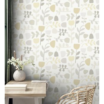 Papel Pintado Vinílico Ecológico Flores Diseño Minimalista - Eliza Spring 682074 De Gaulan - Rollo De 10 M X 0,52 M