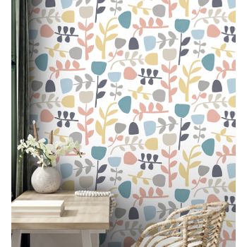 Papel Pintado Vinílico Ecológico Flores Diseño Minimalista - Eliza Spring 682076 De Gaulan - Rollo De 10 M X 0,52 M