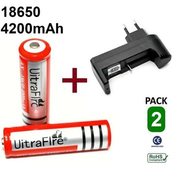 2x Pila 18650 Bateria Recargable 4200mah Li-ion 3,7v + Cargador Power Bank