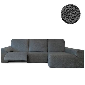 Funda Sofá Relax Bielastica Adaptable Chaise Longue Brazo Largo (250-360 Cm) Gris Oscuro