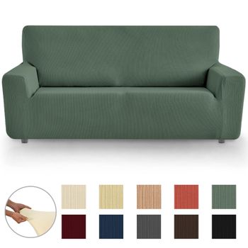 Funda De Sofá Elástica Adaptable Eiffel Textile Rústica 3 Plazas (180-240cm) Verde