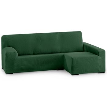 Funda De Sofá Elástica Adaptable. Modelo Rustica. Verde Chaise Longue Largo Derecha