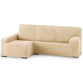 Funda De Sofá Elástica Adaptable. Modelo Rustica. Beige Chaise Longue Largo Izquierda