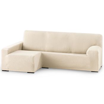 Funda De Sofá Elástica Adaptable. Modelo Rustica. Marfil Chaise Longue Largo Izquierda