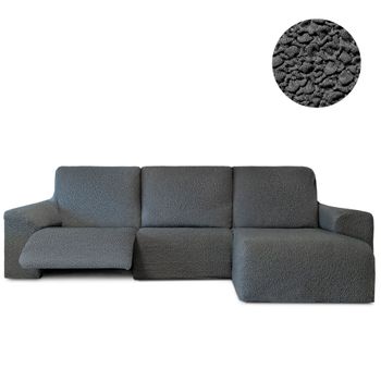 Funda Sofá Relax Bielastica Adaptable Chaise Longue Brazo Corto (250-360 Cm) Gris Oscuro