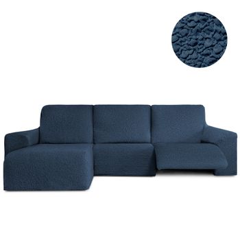 Funda Sofá Relax Bielastica Adaptable Chaise Longue Brazo Corto Izquierda (250-360 Cm) Azul