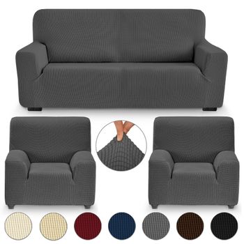 Funda Sofá Y Sillón Adaptable Bielástica Set 3 Piezas 3+1+1 Plazas Eiffel Textile Mónaco Gris