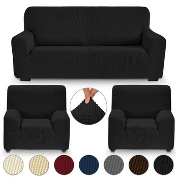 Funda Sofá Y Sillón Adaptable Bielástica Set 3 Piezas 3+1+1 Plazas Eiffel Textile Mónaco Negro