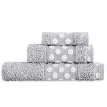 Toalla De Baño 450 Gr Set 3 Piezas: Tocador, Lavabo Y Sábana Lunares Vipalia Gris Claro