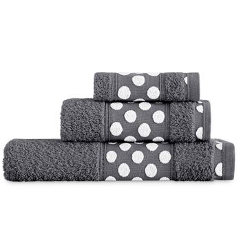 Toalla Alta Calidad De Baño 450 Gr Set 3 Piezas: Tocador, Lavabo Y Sábana Lunares Vipalia Gris Oscuro