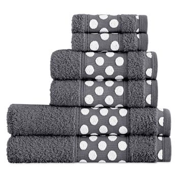 Toalla De Baño 450 Gr Set 6 Piezas 2 De Tocador, 2 De Lavabo Y 2 Tamaño Sábana Lunares Vipalia Gris Oscuro