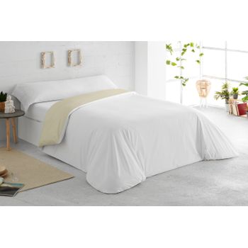 Vipalia - Funda Nordica Lisa Bicolor Reversible 100% Algodón. Cama 135/140 Cm. Blanco-piedra