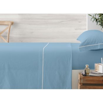 Vipalia - Juego De Sábanas 4 Piezas Lisas. 50% Algodón 50% Poliéster. Cama 180 Cm. Azul