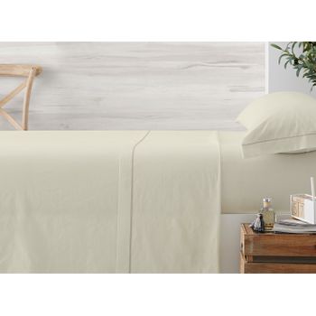 Vipalia - Juego De Sábanas 3 Piezas Lisas. 50% Algodón 50% Poliéster. Cama 105 Cm. Crema