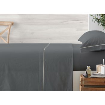 Vipalia - Juego De Sábanas 3 Piezas Lisas. 50% Algodón 50% Poliéster. Cama 105 Cm. Gris Oscuro