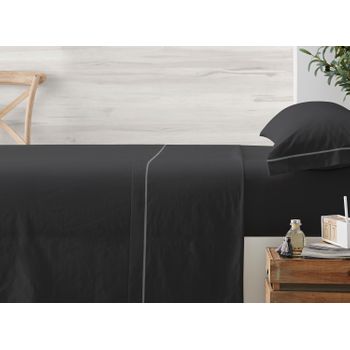 Vipalia - Juego De Sábanas 3 Piezas Lisas. 50% Algodón 50% Poliéster. Cama 90 Cm. Negro