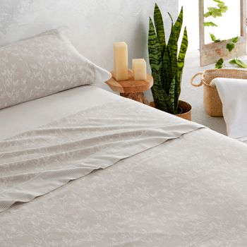 Vipalia - Juego De Sábanas De Franela 100% Algodón. Cama 105 Cm. Ramas Beige