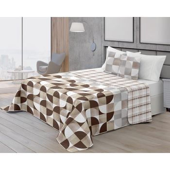 Colcha Bouti Verano Reversible Estampada Cine Vipalia Cama 135cm, Color Beige/gris