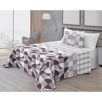 Colcha Bouti Verano Reversible Estampada Cine Vipalia Cama 90cm, Color Rosa/gris