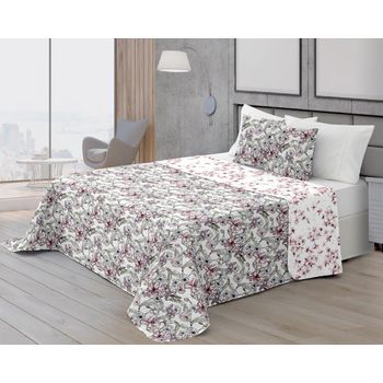 Colcha Bouti Verano Reversible Estampada Floral Vipalia Cama 135cm, Color Rosa