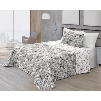 Colcha Bouti Verano Reversible Estampada Floral Vipalia Cama 90cm, Color Gris