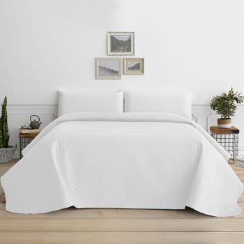 Colcha Bouti Para Cama Verano. Colcha Cubre Cama Acolchada Reversible Rombos. Cama 90 - 180 X 260 Cm. Color Blanco.