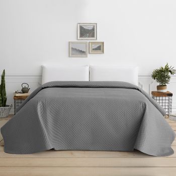 Colcha Bouti Para Cama Verano. Colcha Cubre Cama Acolchada Reversible Rombos. Cama 90 - 180 X 260 Cm. Color Gris Oscuro.