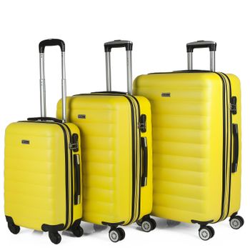 Juego Set 3 Maletas De Viaje Rígidas Trolley En Abs Texturizado Expandibles 71200 Amarillo