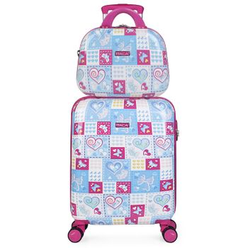 Juego Maleta Cabina Y Neceser 2 Pzs, Maleta Pequeña 20 (55x40x20 Cm) 702350b Azul-fucsia