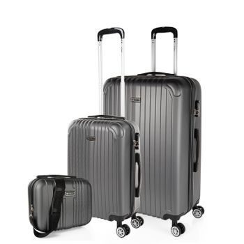 Juego De Maletas De Viaje Ligeras 3 Pzs. Set Trolley Abs 4 Ruedas Cabina + Grande + Necese