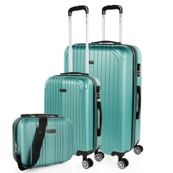 Juego De Maletas De Viaje Ligeras 3 Pzs. Set Trolley Abs 4 Ruedas Cabina + Grande + Necese