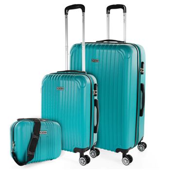 Juego De Maletas De Viaje Ligeras 3 Pzs. Set Trolley Abs 4 Ruedas Cabina + Grande + Necese