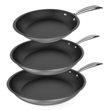 Set De Sartenes Polka Classy 20-24-28 Bucket Set Steel Diámetro 20-24-28 Cm, Acero Inoxidable 18/10, Revestimiento Antiadherente, Mango Remachado, Apta Para Todo Tipo De Cocinas