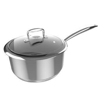 Cazo Polka Classy 16 Pot Steel. Diámetro 16 Cm, Capacidad 1,3 L, Acero Inoxidable 18/10, Revestimiento Antiadherente, Mango Remachado, Tapa De Cristal, Apto Para Todo Tipo De Cocinas