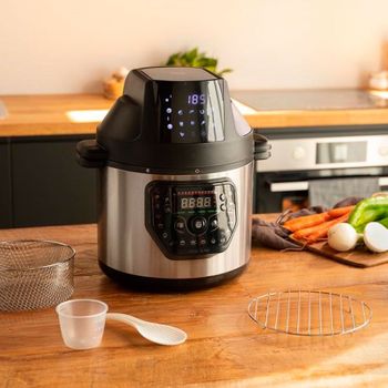 Robot de cocina  Cecotec Olla GM Modelo H Deluxe FRY, Multifunción, 1530  W, 6 L, Programable, Freidora de Aire, Báscula integrada, Negro y Plateado