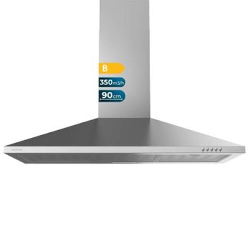 Campana Extractora 90 Cm Piramidal Bolero Flux Pm 903500 Inox B. Motor 65w, Acabado Inox, Succión 350m3/h, Control Mecánico, 3 Niveles De Potencia, Luz Y Filtro De Carbono