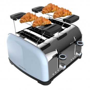 Tostador Vertical Toastin' Time 1700 Double Blue, 1700w De Potencia, Doble Ranura Corta Y Ranura Ancha 3,8cm, Varillas Superiores, Acero Inoxidable, Apagado Y Pop-up Automático, Recogemigas